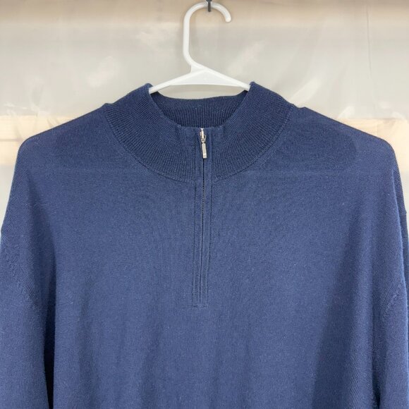 Charles Tyrwhitt Men XXL 1/4 Zip Pullover Sweater Merino Wool Knit Blue Stretch - Picture 2 of 9